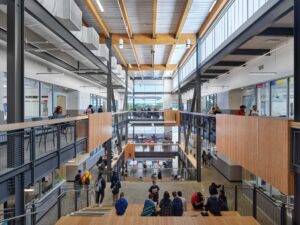 The three-story learning stair designed by SCHRADERGROUP for Upper Merion Area High School in King of Prussia, Pa.