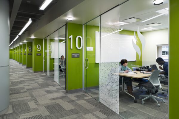 Architectural Resin Products Interior office workspaces, at Delaware Community College, featuring Lightblocks products.