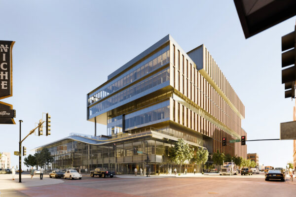 The Challenges of Designing Multi-University Shared Buildings Exterior rendering of Wichita Biomedical Campus