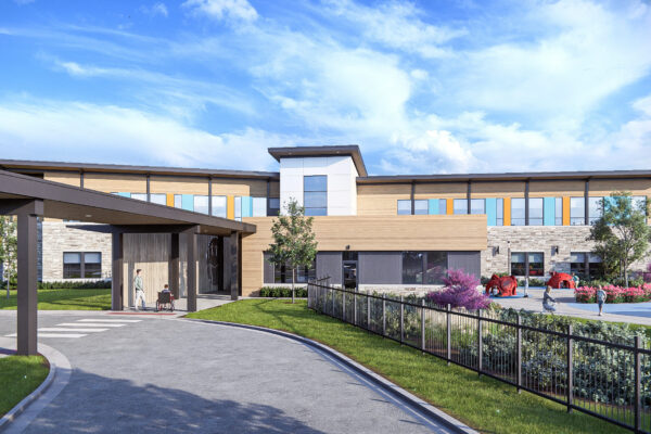 Philip J. Rock Center and School exterior view, entrance