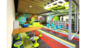 The new Galveston Elementary campus transitioned its traditional learning space to include arts-focused classrooms, multipurpose collaboration zones, outdoor learning spaces and flexible environments that support both small-group instruction and larger activities.
