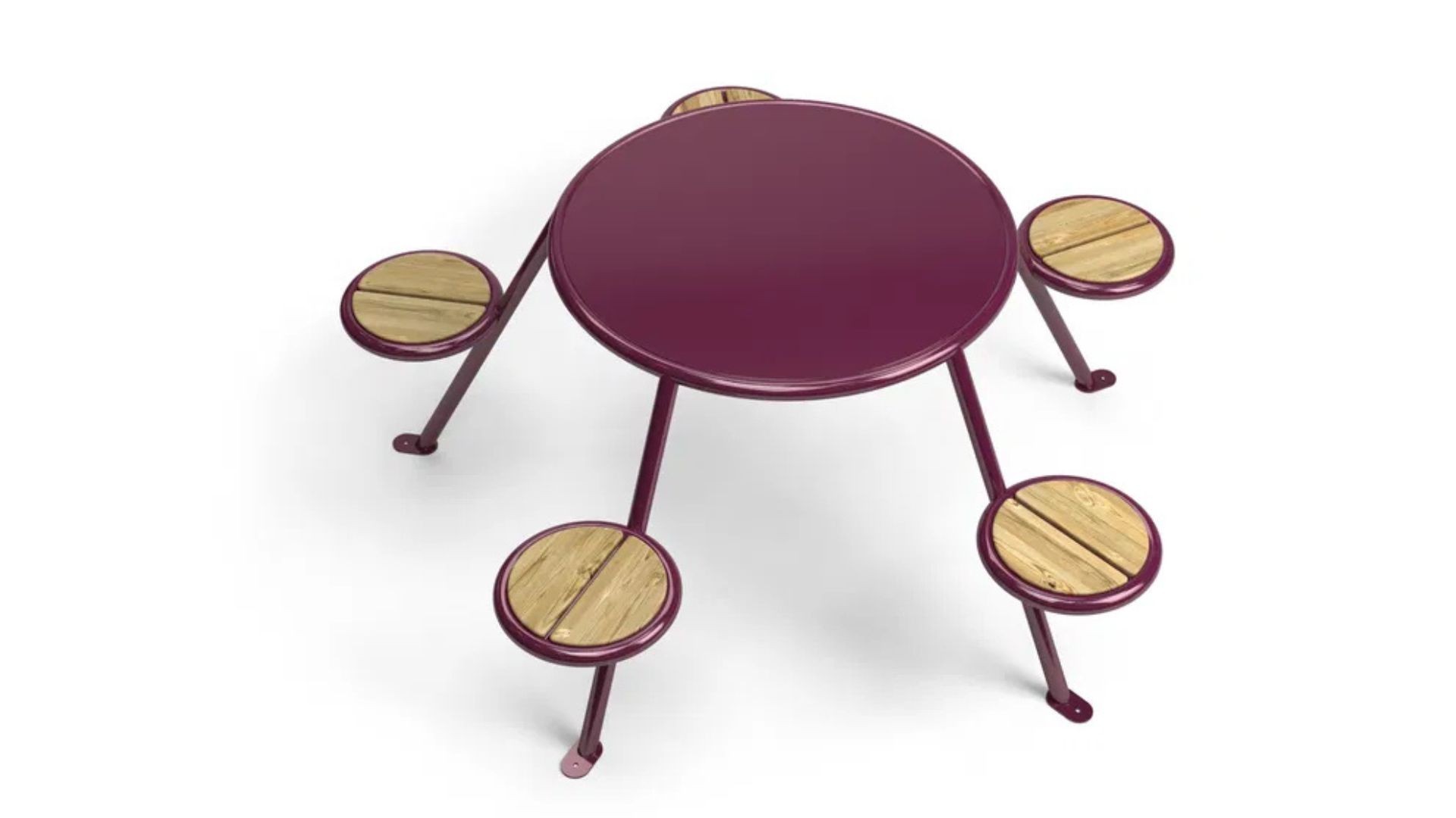 The Vestre Buzz Picnic Table is a fixed picnic table designed to seat up to five users.