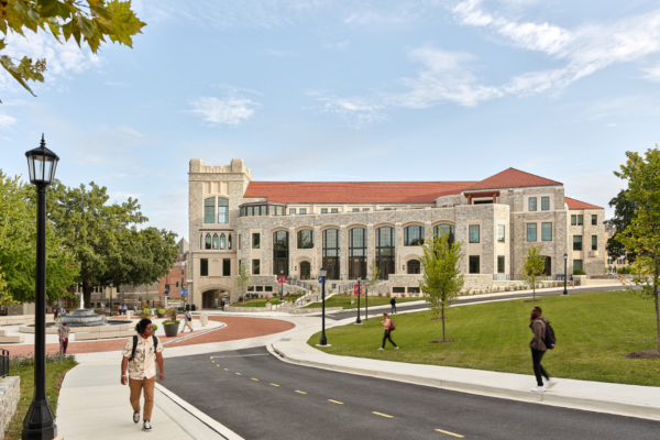 The Conway School of Nursing appropriately matches the scale and massing of neighboring buildings while embracing the Collegiate Gothic style that defines the Catholic University campus.