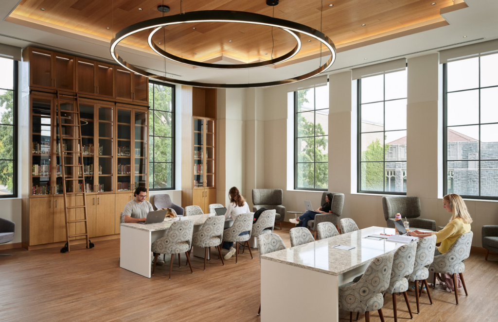 Gathering and study spaces are designed to promote community and student well-being.