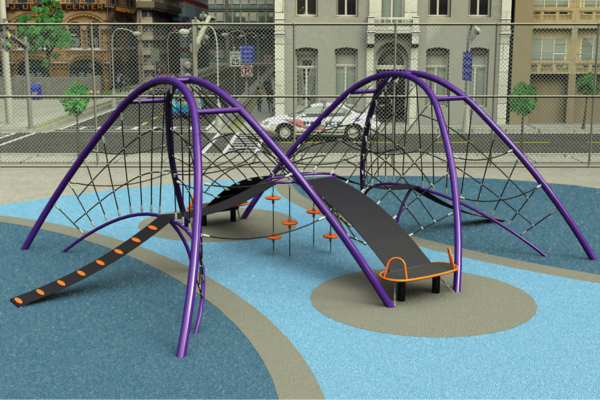 The Level X® Play System by Burke is a fitness playground designed for children ages 5-12, with a rated capacity of 110.