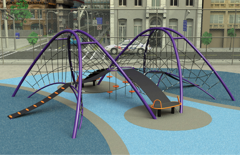 The Level X® Play System by Burke is a fitness playground designed for children ages 5-12, with a rated capacity of 110.