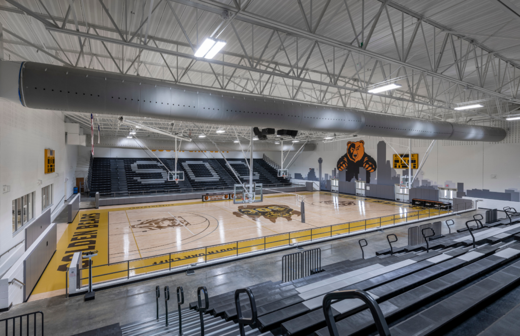 The auxiliary gymnasium at Dallas ISD South Oak Cliff High School serves a dual purpose as an ICC 500 2014 Storm Shelter.
