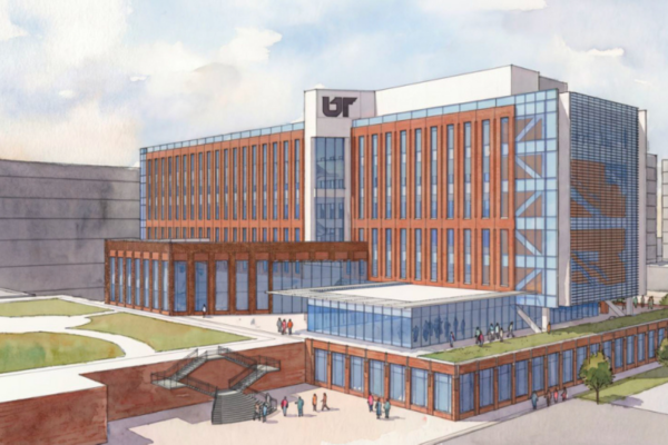 A rendering of the College of Medicine Interdisciplinary Building shows a modern building that would be a focal point for the Memphis campus and a point of pride for the College of Medicine and UT Health Sciences statewide.