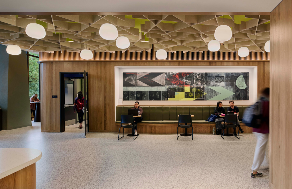 Smart energy practices, including LED lighting, controllable systems, low-emitting materials, and forestry-conscious wood products, supported the building’s pursuit of LEED Gold certification.
