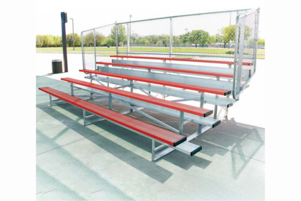BSN Sports' 4-Row, 15' Vertical Picket Bleacher features 2-inch by 10-inch powder-coated seat planks and mill-finished foot planks.