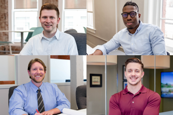 Wold Architects & Engineers, a full-service planning, architecture and engineering firm specializing in education, government, healthcare and senior living design, announced the promotions of Bryan Hicks (upper left), Ellis Joyner (upper right), Cody Knoblock (lower left) and Dylan Sullivan (lower right) to the practice’s Associates leadership team. Sullivan is based in the company’s Minneapolis. office, and Hicks, Knoblock and Joyner in the Denver office. 