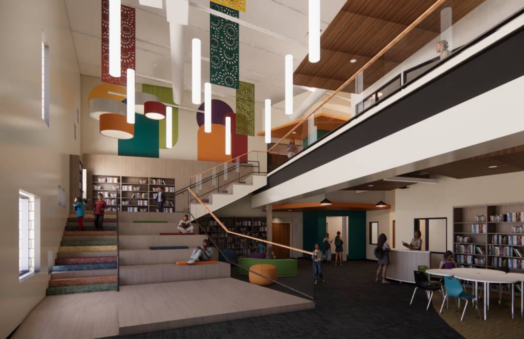 Each building will feature distinct, vibrant collaboration spaces, equipped with flexible seating to encourage students to engage in bilingual conversations and create opportunities for inspiration and creativity within these multicultural areas.