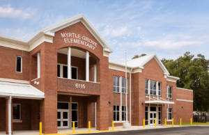 This 77,000-square-foot, two-story facility serves PreK through fifth-grade students with 29 contemporary classrooms, a STEM lab, and outdoor learning spaces.