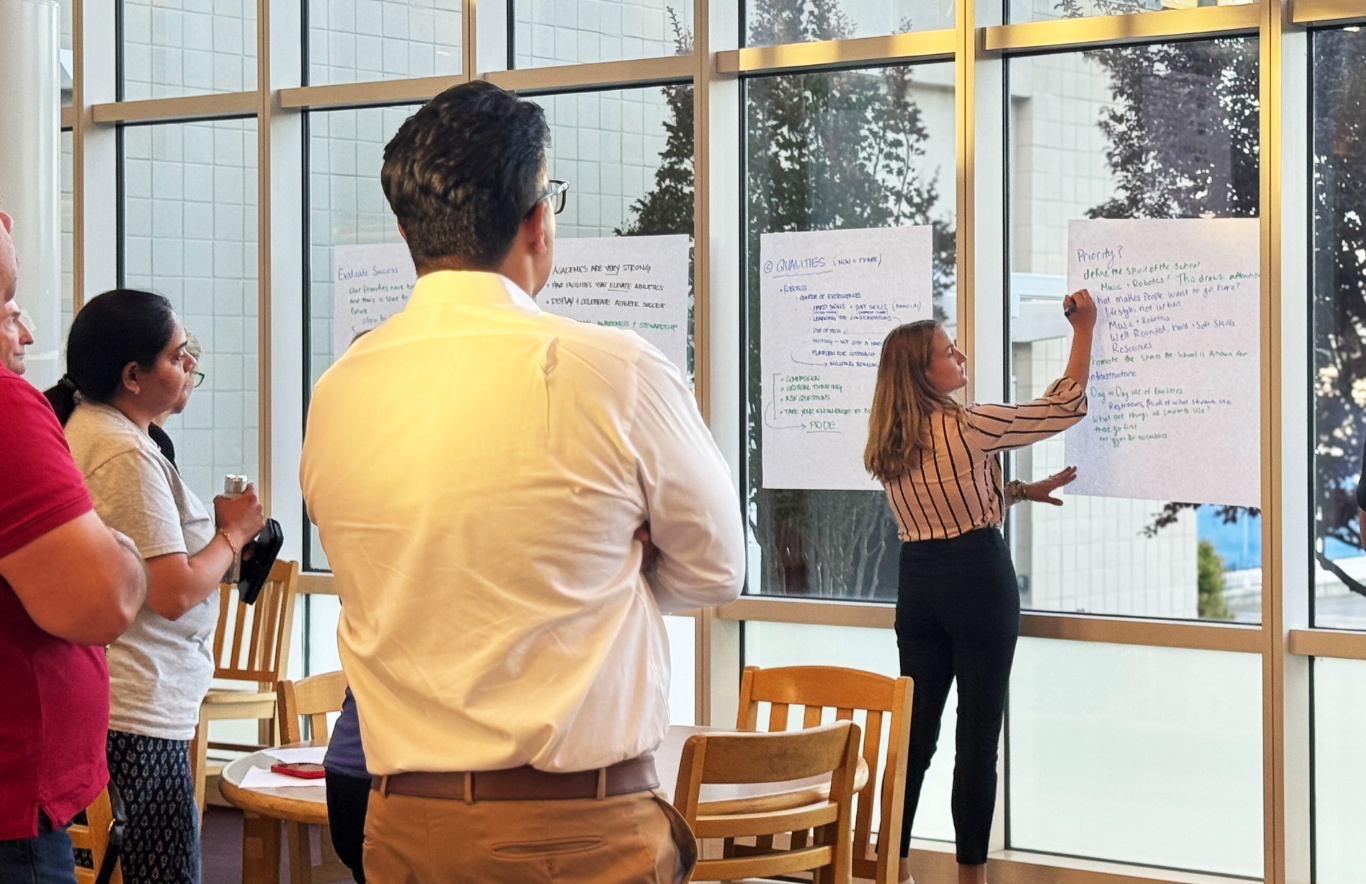 ABA designer Kelly McKenna works with Los GatosSaratoga Union High School District community members during an interactive planning workshop. Photo Credit (all): Courtesy of ABA Studios