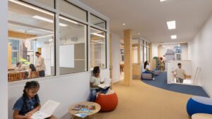 The project is unique in that it is the first K-12 building in New York City to use mass timber construction materials.