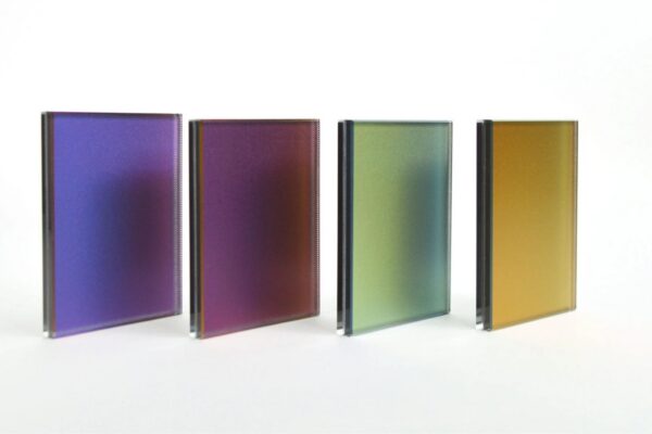 Ocean Series™ Dichroic Glass from McGrory Glass is a decorative laminated safety glass collection featuring color-shifting dichroic pigments in seven design options.
