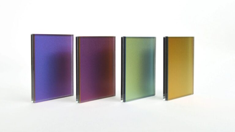 Ocean Series™ Dichroic Glass from McGrory Glass is a decorative laminated safety glass collection featuring color-shifting dichroic pigments in seven design options.