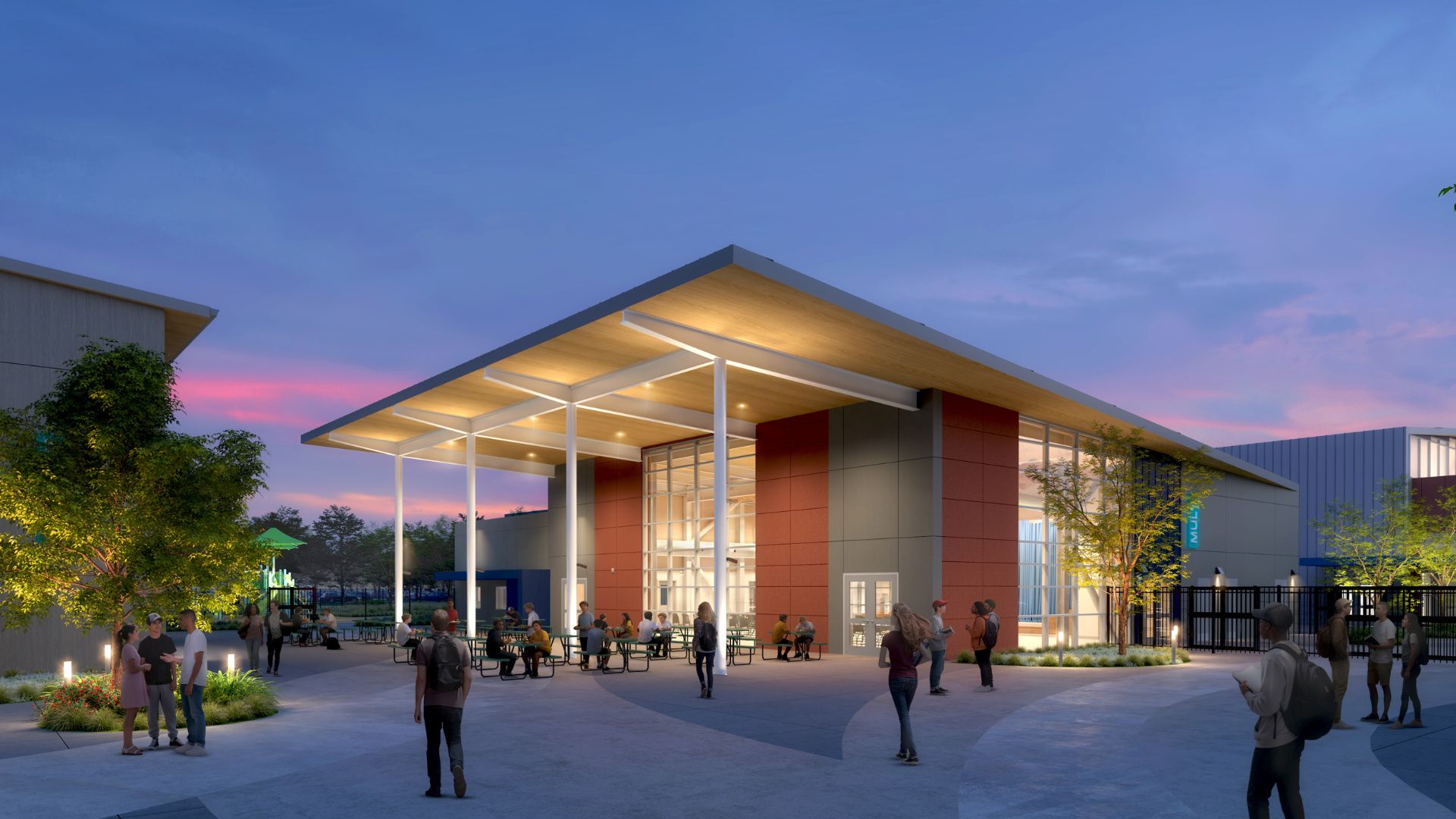 Plans call for six buildings, outdoor learning and recreation areas, and athletic fields.