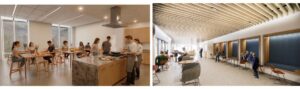 Generous circulation corridors featuring furniture and seating options encourage informal human connection while flexible
academic spaces support a variety of social activities.