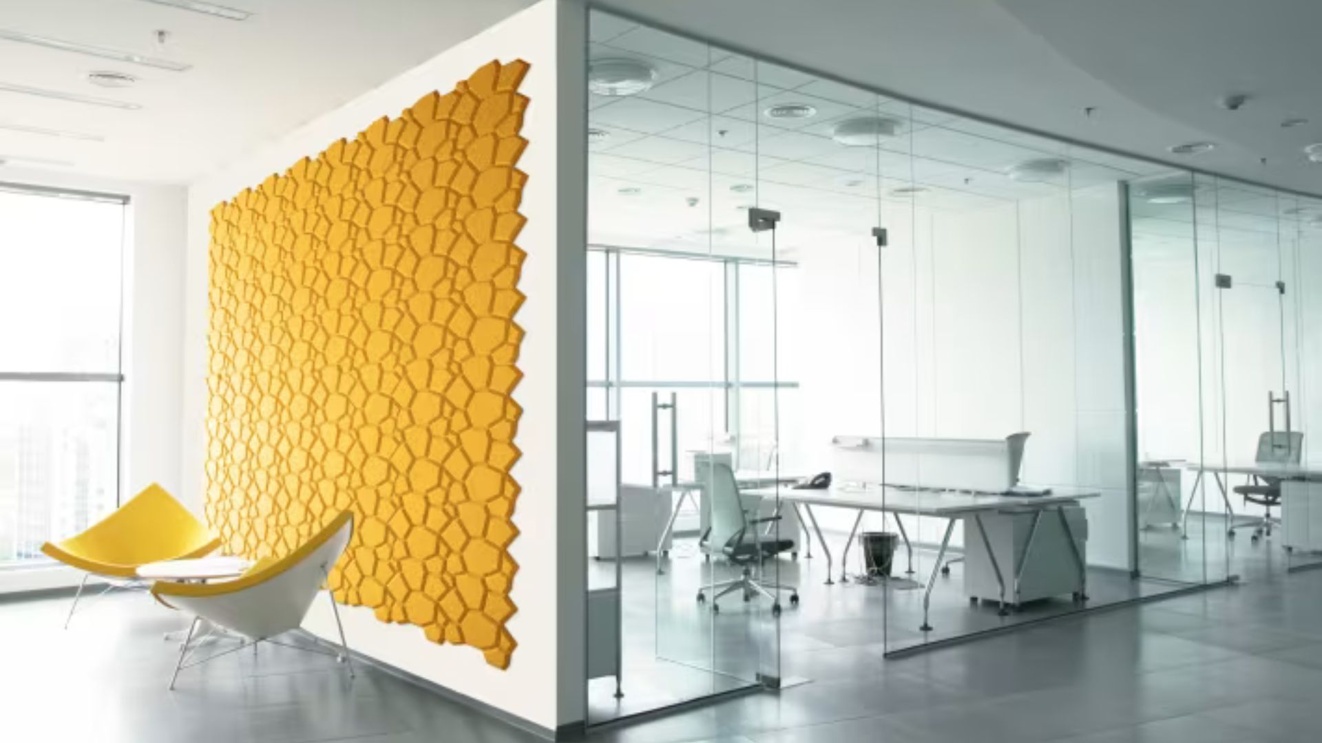 Momentum’s Beehive acoustic wall panel is designed to provide sound absorption while adding a geometric element to interior spaces.