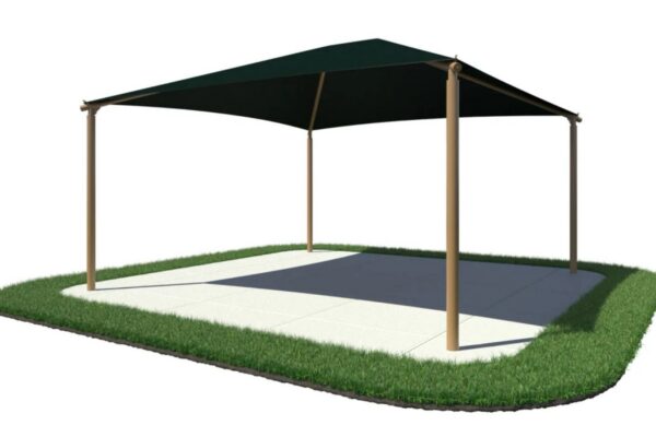 The Square Shade Shelter with a 12-Foot High Entrance Height is designed to provide sun protection for outdoor gathering areas, recreational facilities and educational campuses.