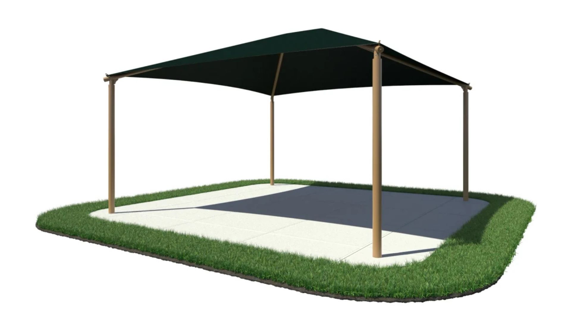 The Square Shade Shelter with a 12-Foot High Entrance Height is designed to provide sun protection for outdoor gathering areas, recreational facilities and educational campuses.